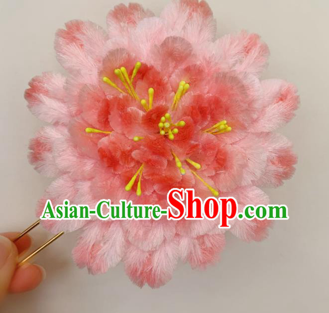 Traditional China Ancient Qing Dynasty Queen Hair Stick Classical Pink Velvet Peony Hairpin