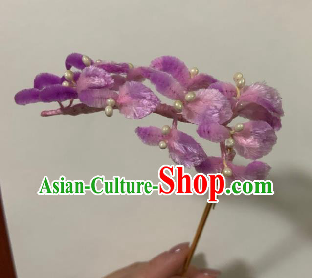 China Traditional Classical Velvet Wisteria Hairpin Ancient Qing Dynasty Hair Stick Accessories