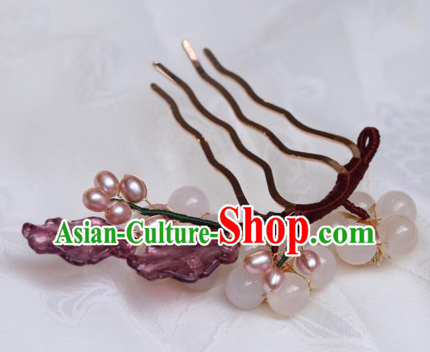 China Classical Hanfu Pearls Hairpin Traditional Ming Dynasty Princess Plum Hair Comb