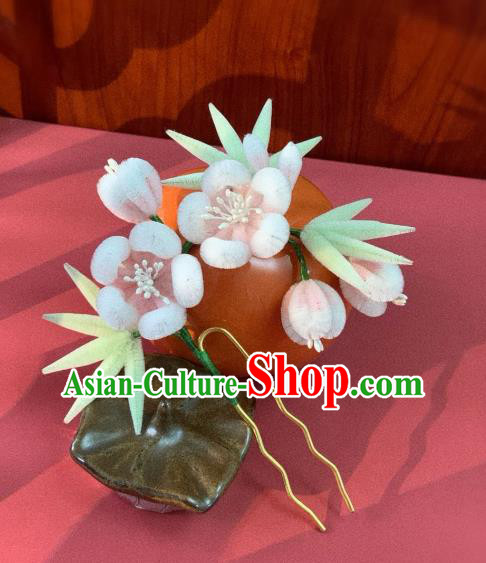 China Classical Pink Velvet Plum Hairpin Traditional Qing Dynasty Palace Lady Hair Stick