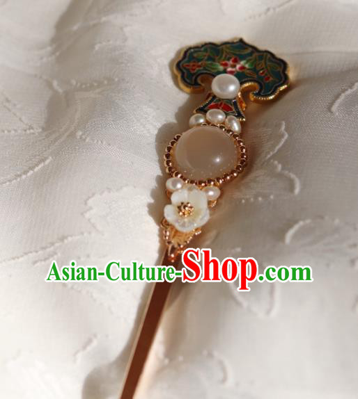 China Traditional Pearls Hairpin Classical Cheongsam Enamel Hair Stick