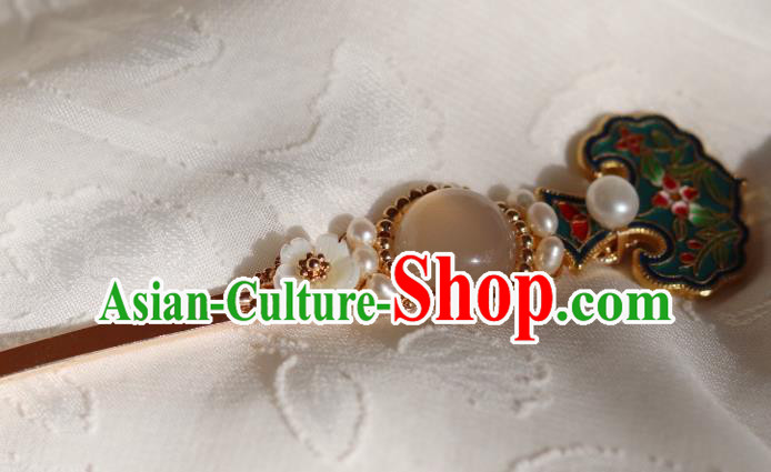 China Traditional Pearls Hairpin Classical Cheongsam Enamel Hair Stick