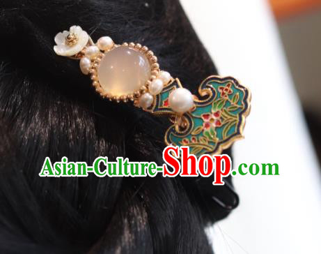 China Traditional Pearls Hairpin Classical Cheongsam Enamel Hair Stick