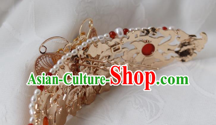 China Classical Blueing Butterfly Hair Crown Traditional Ming Dynasty Princess Hairpin
