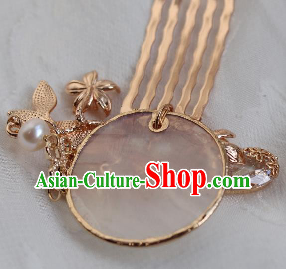 China Classical Golden Tassel Hair Comb Traditional Ming Dynasty Princess Shell Hairpin
