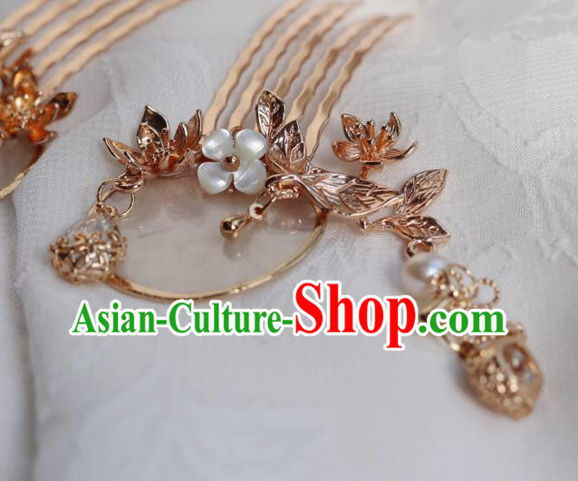 China Classical Golden Tassel Hair Comb Traditional Ming Dynasty Princess Shell Hairpin