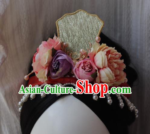 China Traditional Song Dynasty Imperial Consort Hair Crown Ancient Court Woman Flowers Chaplet