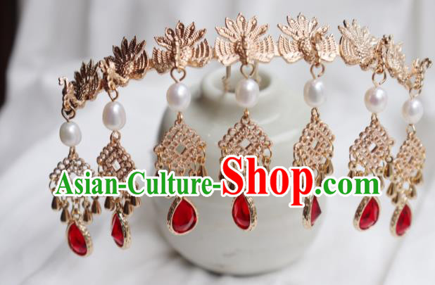 China Traditional Ming Dynasty Golden Phoenix Hair Stick Ancient Princess Red Crystal Hairpin