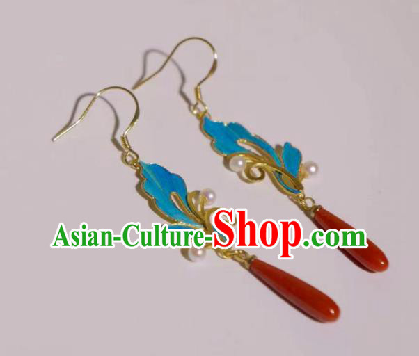 Chinese Traditional Culture Jewelry Butterfly Earrings Ancient Qing Dynasty Agate Ear Accessories