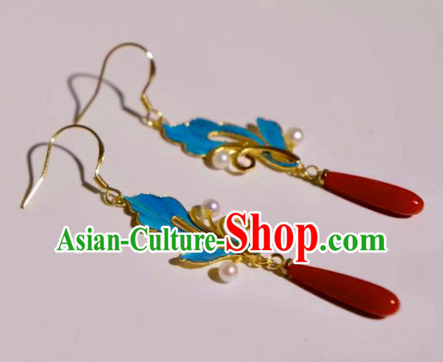Chinese Traditional Culture Jewelry Butterfly Earrings Ancient Qing Dynasty Agate Ear Accessories
