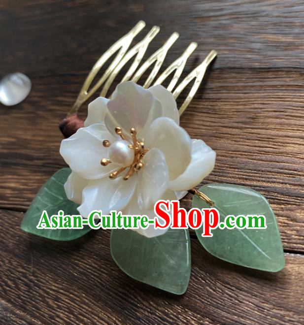 China Ancient Princess Shell Hairpin Traditional Ming Dynasty Jasmine Flower Hair Comb