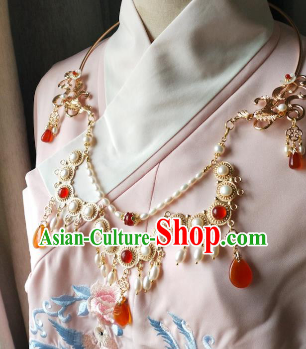 Chinese Traditional Hanfu Pearls Necklace Accessories Classical Ming Dynasty Princess Necklet Jewelry