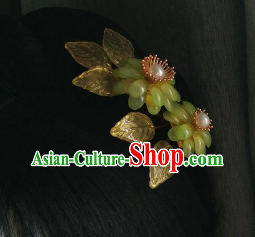 China Ancient Palace Lady Hairpin Traditional Ming Dynasty Green Chrysanthemum Hair Stick