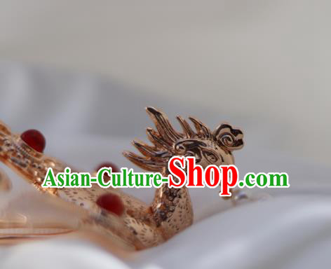 China Ancient Empress Pearls Tassel Hairpin Traditional Ming Dynasty Golden Phoenix Hair Crown