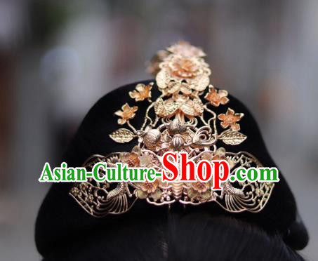 China Ancient Princess Ribbon Tassel Hairpin Traditional Jin Dynasty Golden Hair Crown
