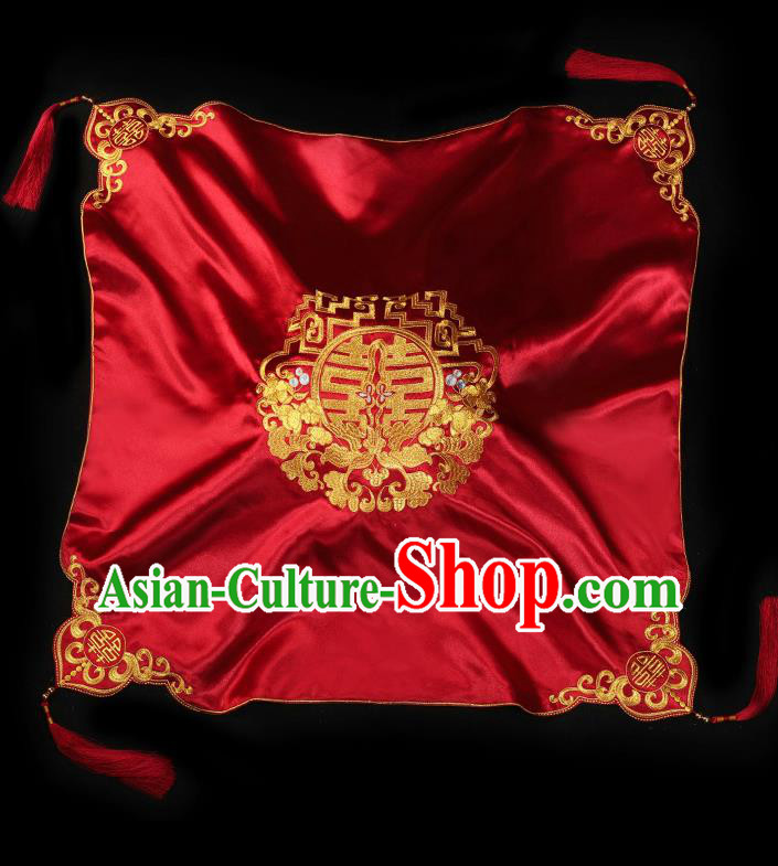 Chinese Traditional Wedding Headdress Embroidered Red Satin Bridal Veil Accessories
