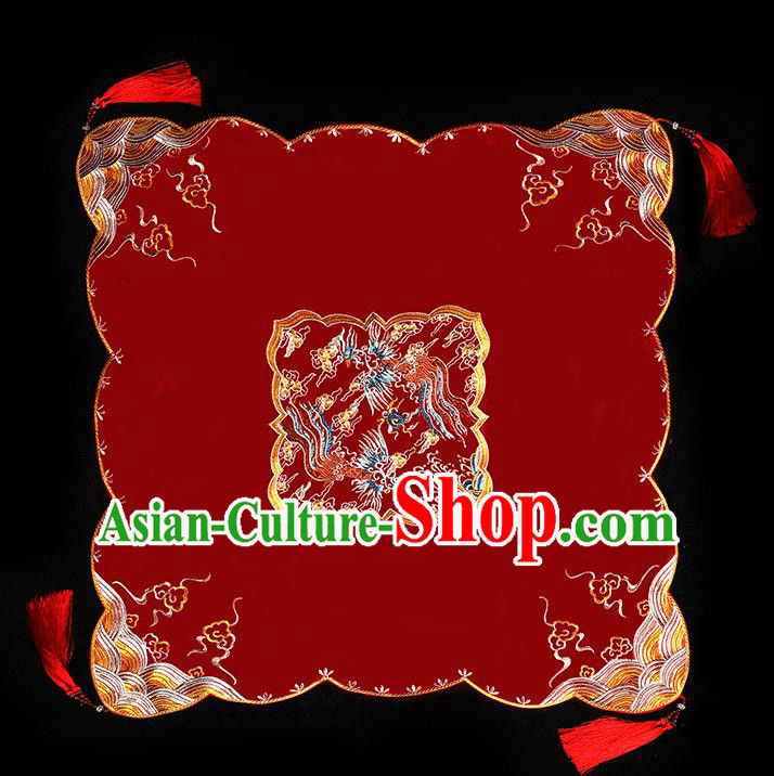 Chinese Embroidered Red Satin Bridal Veil Traditional Wedding Headdress Xiuhe Suit Accessories