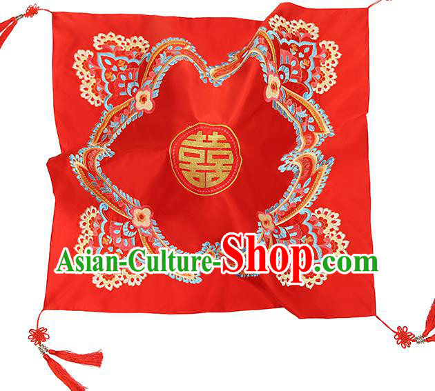 Chinese Traditional Wedding Headdress Xiuhe Suit Accessories Embroidered Red Satin Bridal Veil