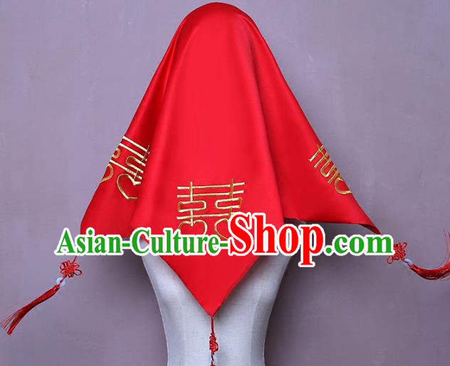 Chinese Traditional Wedding Headdress Classical Xiuhe Suit Accessories Red Satin Bridal Veil