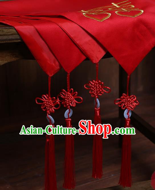Chinese Traditional Wedding Headdress Classical Xiuhe Suit Accessories Red Satin Bridal Veil