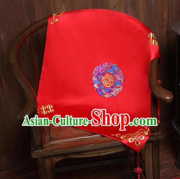 Chinese Embroidered Bridal Veil Traditional Wedding Headdress Classical Xiuhe Suit Red Satin Accessories
