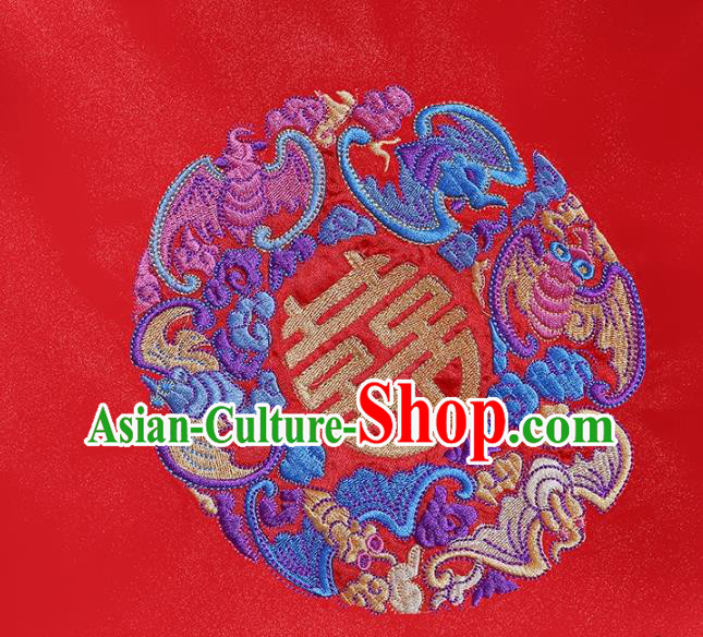 Chinese Embroidered Bridal Veil Traditional Wedding Headdress Classical Xiuhe Suit Red Satin Accessories