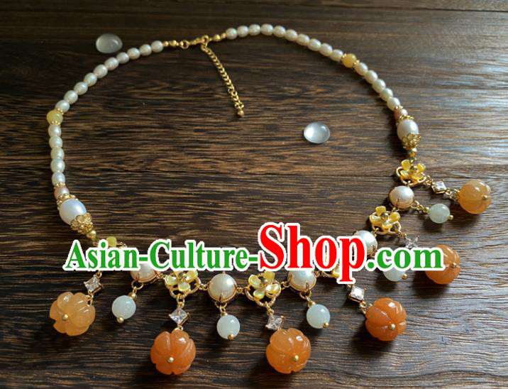 Chinese Traditional Hanfu Agate Pumpkin Necklace Accessories Classical Pearls Necklet Jewelry