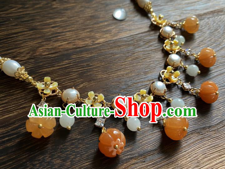 Chinese Traditional Hanfu Agate Pumpkin Necklace Accessories Classical Pearls Necklet Jewelry