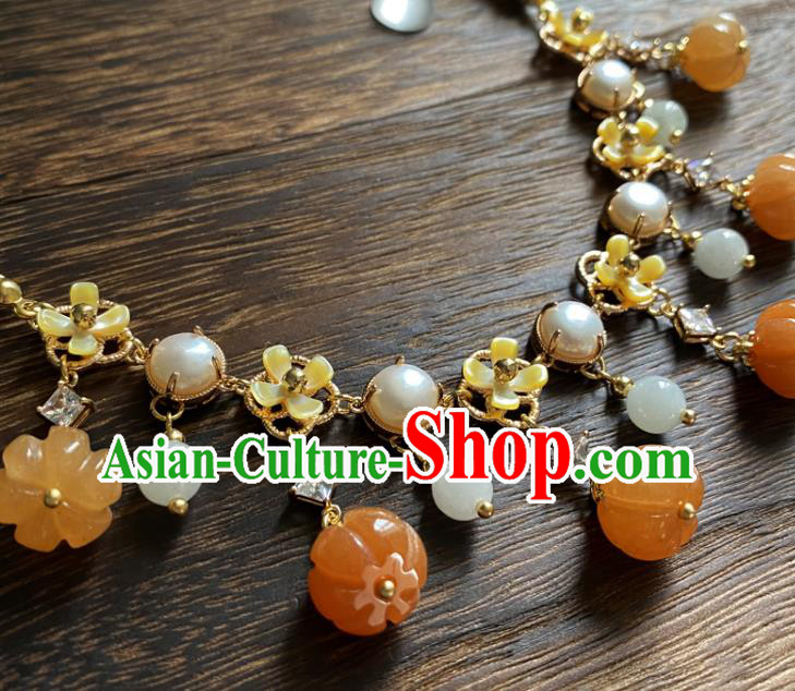 Chinese Traditional Hanfu Agate Pumpkin Necklace Accessories Classical Pearls Necklet Jewelry