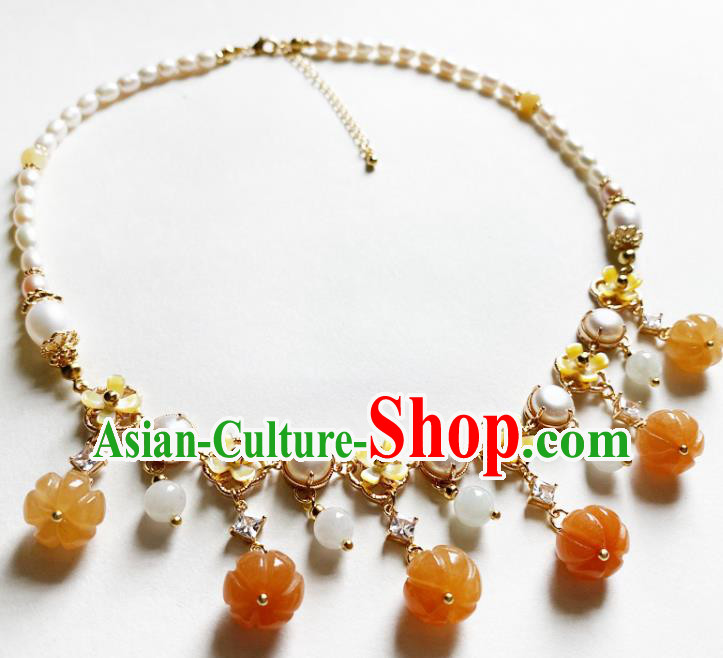 Chinese Traditional Hanfu Agate Pumpkin Necklace Accessories Classical Pearls Necklet Jewelry