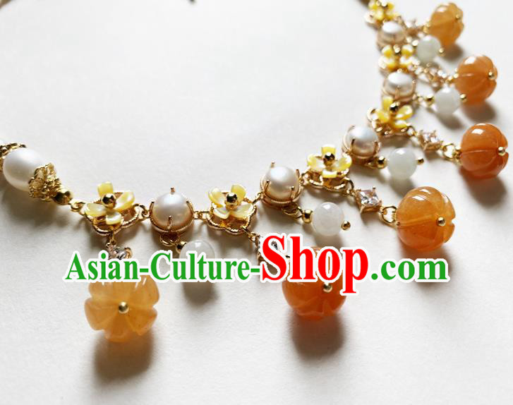 Chinese Traditional Hanfu Agate Pumpkin Necklace Accessories Classical Pearls Necklet Jewelry