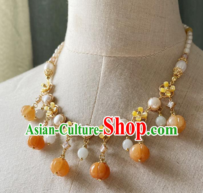 Chinese Traditional Hanfu Agate Pumpkin Necklace Accessories Classical Pearls Necklet Jewelry