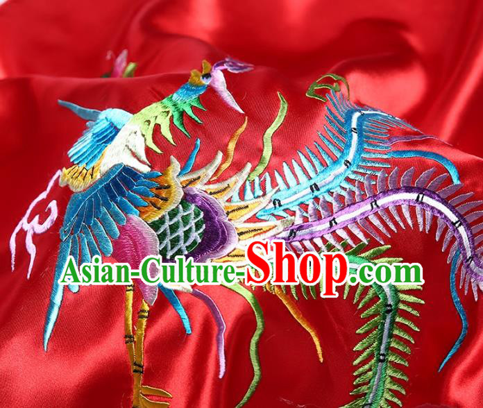 Chinese Classical Wedding Headdress Red Satin Kerchief Traditional Embroidered Phoenix Peony Bridal Veil