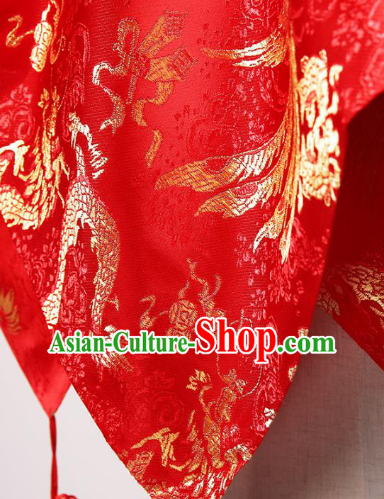 Chinese Classical Dragon Phoenix Pattern Headdress Traditional Bridal Veil Wedding Red Brocade Kerchief