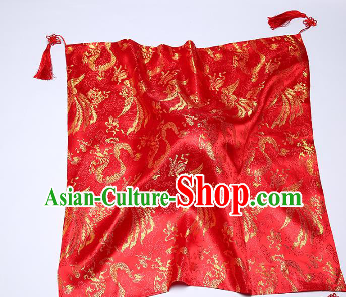 Chinese Classical Dragon Phoenix Pattern Headdress Traditional Bridal Veil Wedding Red Brocade Kerchief