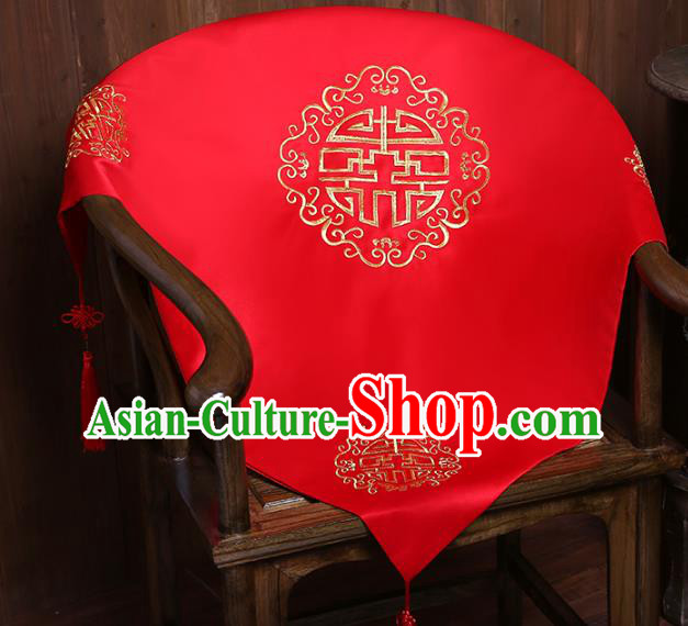 Chinese Embroidered Red Satin Bridal Veil Classical Xiuhe Suit Accessories Traditional Wedding Headpiece