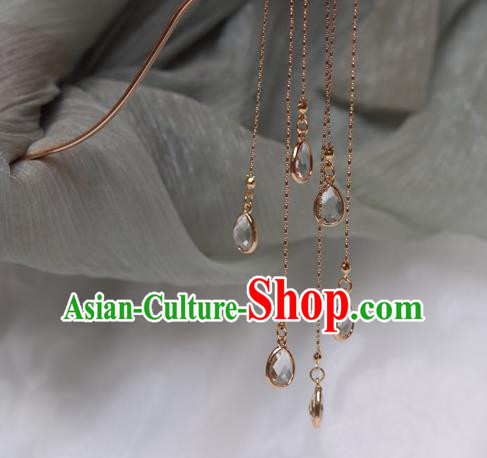 China Ancient Palace Lady Golden Boat Hairpin Traditional Ming Dynasty Crystal Tassel Hair Stick