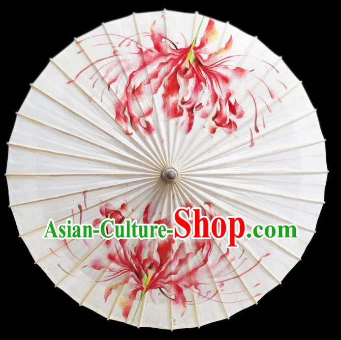 China Painting Red Spider Lily Umbrella Classical Dance Umbrellas Craft Traditional White Oil Paper Umbrella