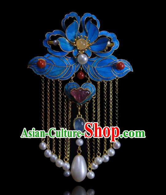 China Handmade Cloisonne Peony Brooch Accessories Traditional Qing Dynasty Pearls Tassel Breastpin Jewelry