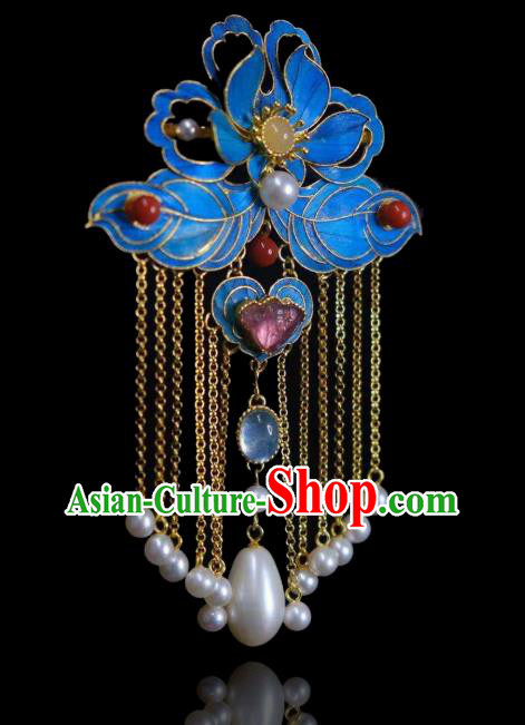China Handmade Cloisonne Peony Brooch Accessories Traditional Qing Dynasty Pearls Tassel Breastpin Jewelry