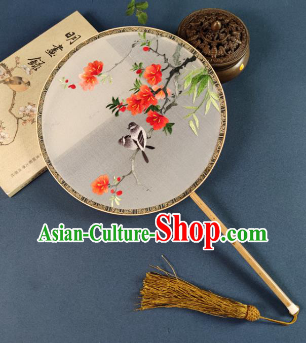 Chinese Traditional Hanfu Circular Fan Silk Fan Handmade Embroidered Flower Bird Palace Fan