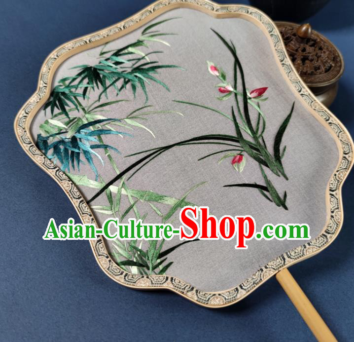 Chinese Classical Dance Silk Fan Traditional Hanfu Fan Handmade Embroidered Orchid Bamboo Palace Fan