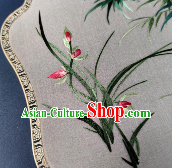 Chinese Classical Dance Silk Fan Traditional Hanfu Fan Handmade Embroidered Orchid Bamboo Palace Fan