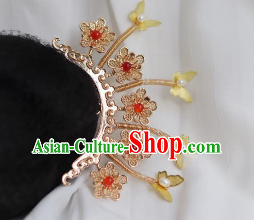 China Ancient Princess Golden Plum Hairpin Traditional Ming Dynasty Butterfly Hair Stick
