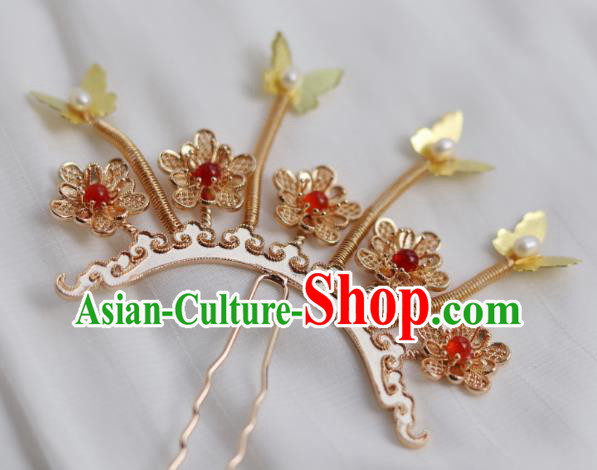 China Ancient Princess Golden Plum Hairpin Traditional Ming Dynasty Butterfly Hair Stick
