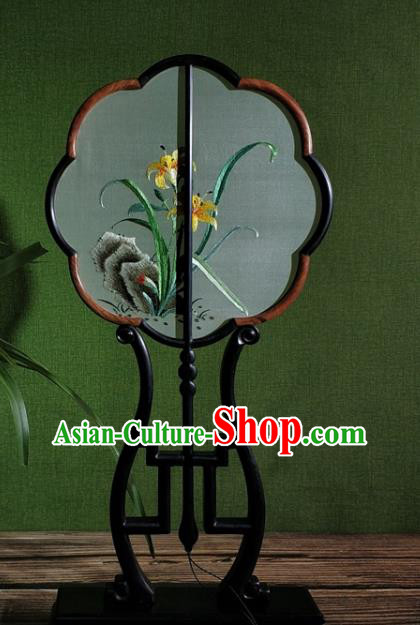 Chinese Ancient Song Dynasty Silk Fan Traditional Hanfu Dance Fan Embroidered Orchids Palace Fan