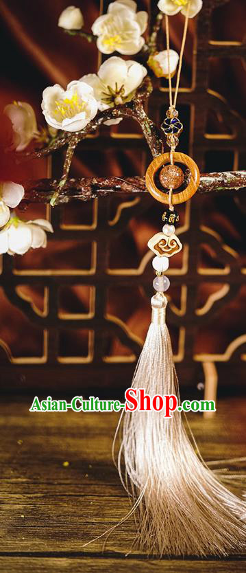 Chinese Traditional Rosewood Waist Accessories Classical Cheongsam Brooch Grey Tassel Pendant