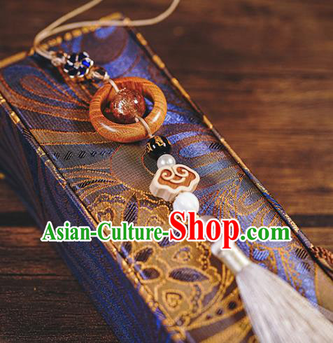 Chinese Traditional Rosewood Waist Accessories Classical Cheongsam Brooch Grey Tassel Pendant