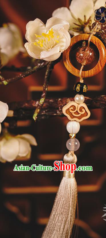 Chinese Traditional Rosewood Waist Accessories Classical Cheongsam Brooch Grey Tassel Pendant