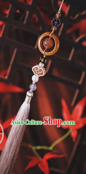 Chinese Traditional Rosewood Waist Accessories Classical Cheongsam Brooch Grey Tassel Pendant